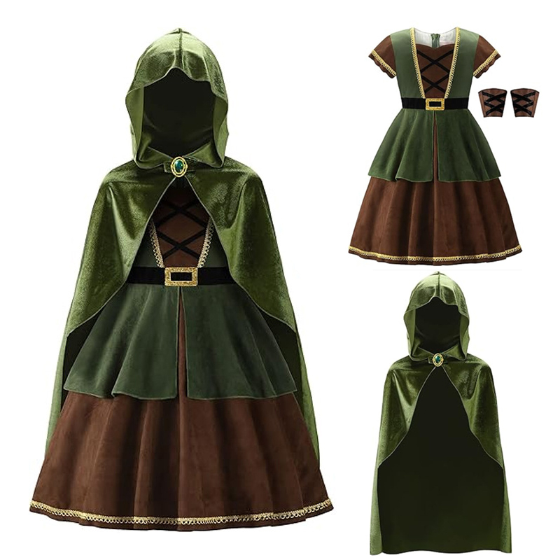 Halloween Costume Kids - Vestido Medieval com Capuz para Crianças