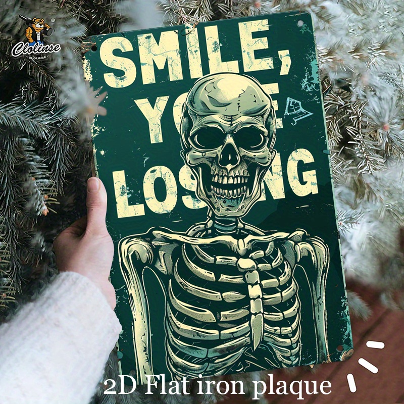 Halloween Skeleton Decoration - Placa de Metal Vintage com Esqueleto