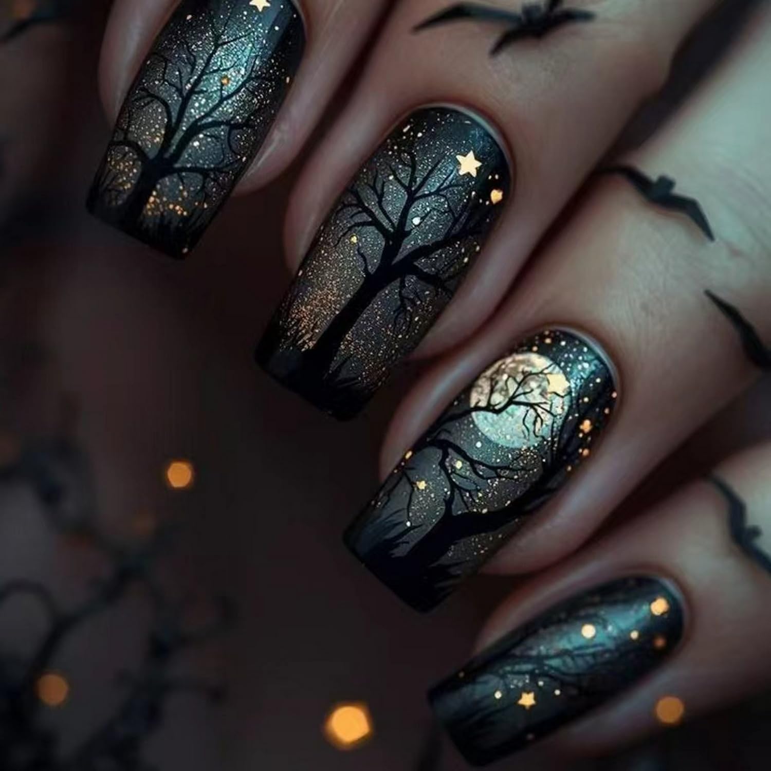 Spider Web Halloween Decoration - Unhas Postiças de Halloween, Unhas Falsas