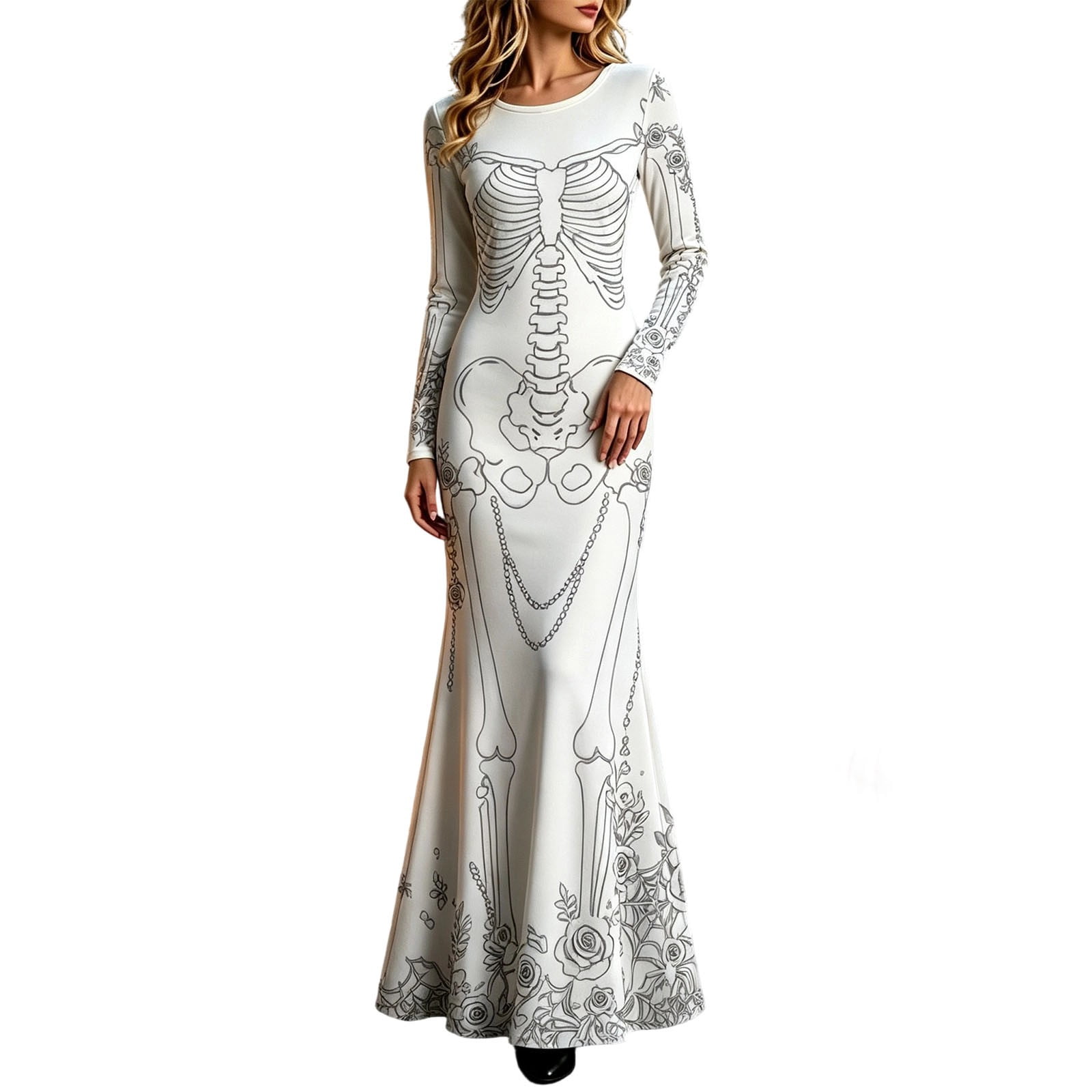 Vestido longo com estampa de r - Halloween Skeleton Decoration avaliação e preço