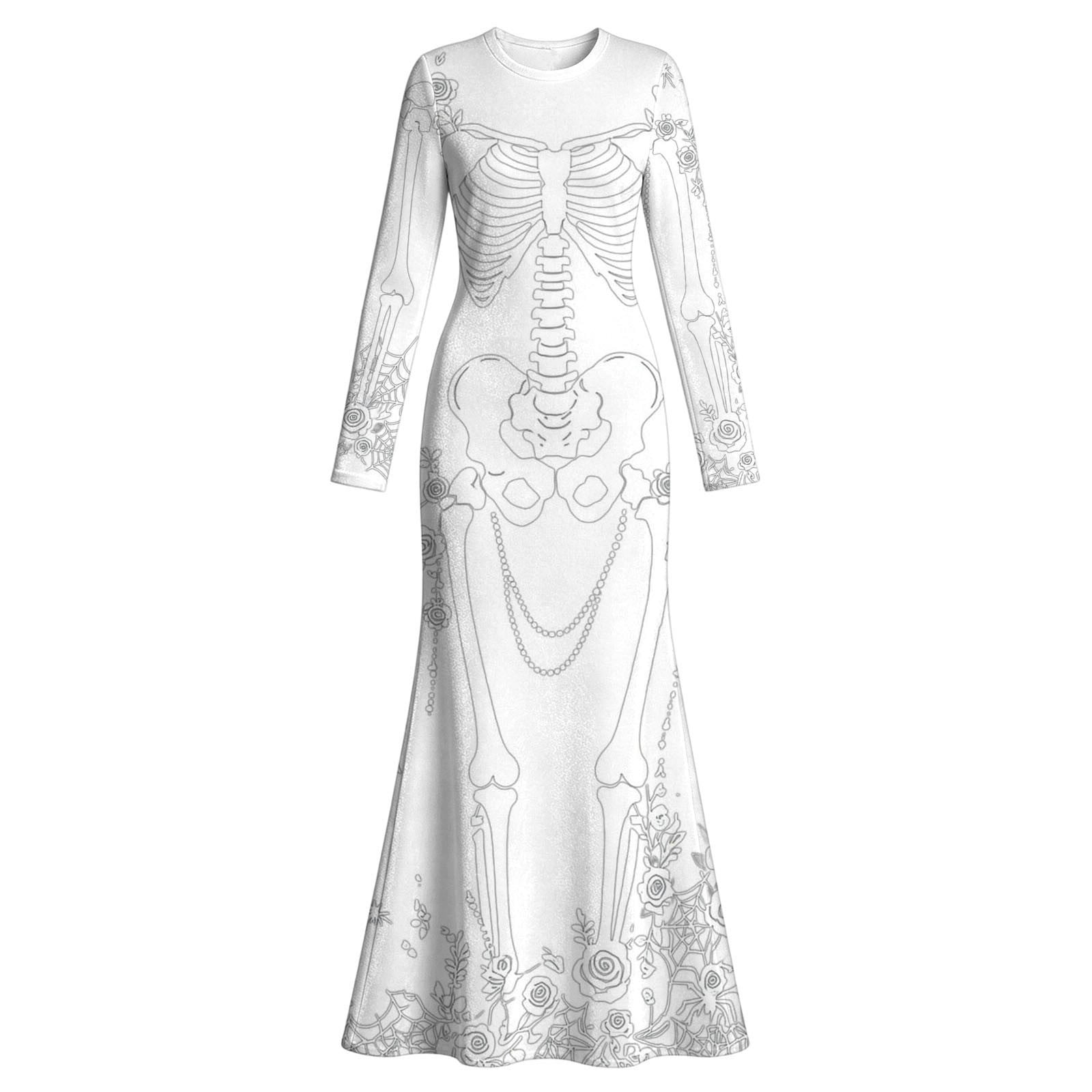 Vestido longo com estampa de r - Halloween Skeleton Decoration avaliação e preço